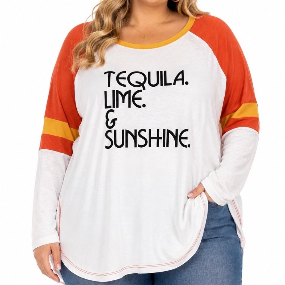 Rock & Roll Cowgirl Tequila Lime Sunshine Raglan Baseball Tee XL 48T3531